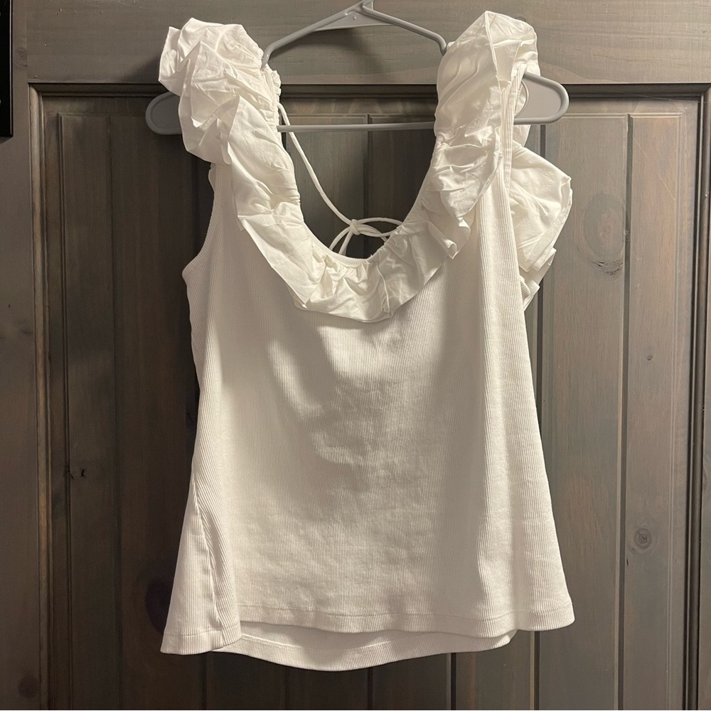 Anthropologie Maeve Ruffle Tie-Back Ribbed Sleeveless Top